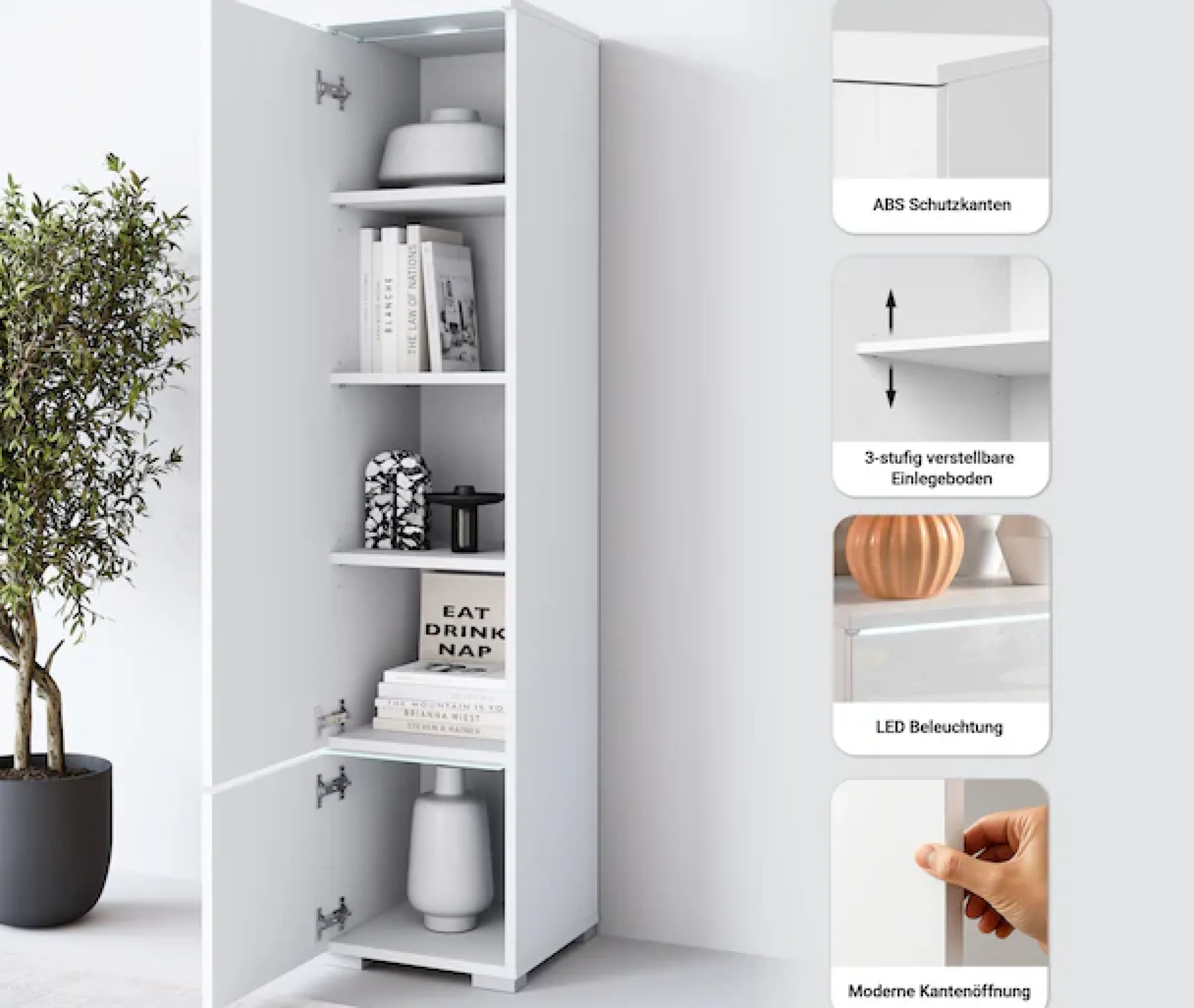 Home affaire Vitrine »Vera, Höhe 130 cm, in verschiedenen Farbausführungen« 1 Stk. tlg. LED-Beleuchtung, Türanschlag frei wählbar, stehend/hängend