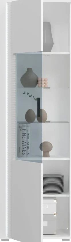 Home affaire Vitrine »Viborg, Höhe 202cm, ink. vertikaler Frontbeleuchtung, li/re montierbar« 1 Tür, 6 Fächer, 2 Glaseinlegeböden, 1 höhenverstellbarer Einlegeboden