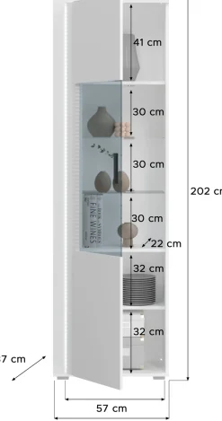 Home affaire Vitrine »Viborg, Höhe 202cm, ink. vertikaler Frontbeleuchtung, li/re montierbar« 1 Tür, 6 Fächer, 2 Glaseinlegeböden, 1 höhenverstellbarer Einlegeboden