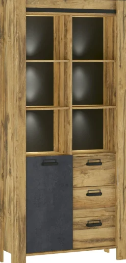 Home affaire Vitrine »York, moderner Hochschrank, Schrank in Hunton Oak Dekor« mit Apothekergriffen aus Metall, Industrialdesign, 200 cm hoch