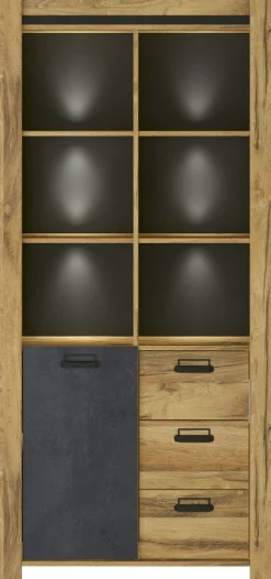 Home affaire Vitrine »York, moderner Hochschrank, Schrank in Hunton Oak Dekor« mit Apothekergriffen aus Metall, Industrialdesign, 200 cm hoch