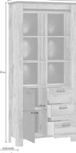 Home affaire Vitrine »York, moderner Hochschrank, Schrank in Hunton Oak Dekor« mit Apothekergriffen aus Metall, Industrialdesign, 200 cm hoch