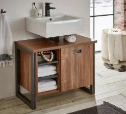 Home affaire Waschbeckenunterschrank »Detroit, Waschtisch mit Apothekergriff, Badschrank im Industrialdesign« Eiche Dekor, mit offenen Fächern & Stauraum, Breite 81 cm