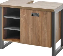 Home affaire Waschbeckenunterschrank »Detroit, Waschtisch mit Apothekergriff, Badschrank im Industrialdesign« Eiche Dekor, mit offenen Fächern & Stauraum, Breite 81 cm