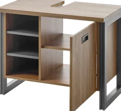 Home affaire Waschbeckenunterschrank »Detroit, Waschtisch mit Apothekergriff, Badschrank im Industrialdesign« Eiche Dekor, mit offenen Fächern & Stauraum, Breite 81 cm
