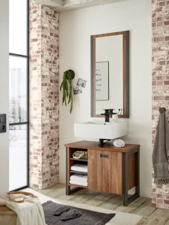 Home affaire Waschbeckenunterschrank »Detroit, Waschtisch mit Apothekergriff, Badschrank im Industrialdesign« Eiche Dekor, mit offenen Fächern & Stauraum, Breite 81 cm