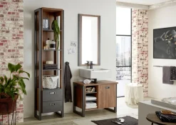 Home affaire Waschbeckenunterschrank »Detroit, Waschtisch mit Apothekergriff, Badschrank im Industrialdesign« Eiche Dekor, mit offenen Fächern & Stauraum, Breite 81 cm