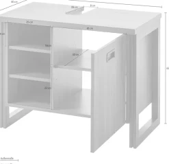 Home affaire Waschbeckenunterschrank »Detroit, Waschtisch mit Apothekergriff, Badschrank im Industrialdesign« Eiche Dekor, mit offenen Fächern & Stauraum, Breite 81 cm