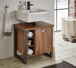 Home affaire Waschbeckenunterschrank »Detroit, Waschtisch mit Apothekergriff, Badschrank im Industrialdesign« Eiche Dekor, mit offenen Fächern & Stauraum, Breite 61 cm