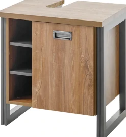 Home affaire Waschbeckenunterschrank »Detroit, Waschtisch mit Apothekergriff, Badschrank im Industrialdesign« Eiche Dekor, mit offenen Fächern & Stauraum, Breite 61 cm
