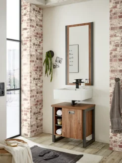 Home affaire Waschbeckenunterschrank »Detroit, Waschtisch mit Apothekergriff, Badschrank im Industrialdesign« Eiche Dekor, mit offenen Fächern & Stauraum, Breite 61 cm