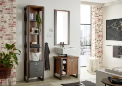 Home affaire Waschbeckenunterschrank »Detroit, Waschtisch mit Apothekergriff, Badschrank im Industrialdesign« Eiche Dekor, mit offenen Fächern & Stauraum, Breite 61 cm