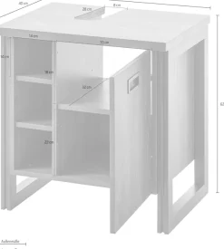 Home affaire Waschbeckenunterschrank »Detroit, Waschtisch mit Apothekergriff, Badschrank im Industrialdesign« Eiche Dekor, mit offenen Fächern & Stauraum, Breite 61 cm