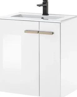 Home affaire Waschtisch »SOLiD, Unterschrank inkl. Waschbecken, Badschrank mit Holzgriffe« in zwei Farben verfügbar, inkl. Waschbecken, Breite 60 cm