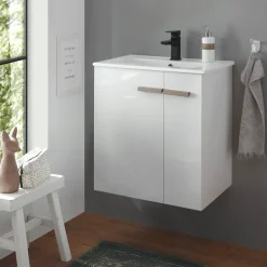 Home affaire Waschtisch »SOLiD, Unterschrank inkl. Waschbecken, Badschrank mit Holzgriffe« in zwei Farben verfügbar, inkl. Waschbecken, Breite 60 cm
