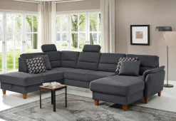 Home affaire Wohnlandschaft »Palmera U-Form, B: 308 cm, große Stoff + Leder Auswahl« optional Schlaffunktion & Bettkasten, Federkern, XXL-Wohnlandschaft