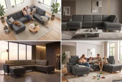 Home affaire Wohnlandschaft »Palmera U-Form, B: 308 cm, große Stoff + Leder Auswahl« optional Schlaffunktion & Bettkasten, Federkern, XXL-Wohnlandschaft