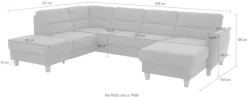 Home affaire Wohnlandschaft »Palmera U-Form, B: 308 cm, große Stoff + Leder Auswahl« optional Schlaffunktion & Bettkasten, Federkern, XXL-Wohnlandschaft