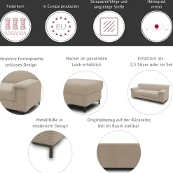 Home affaire Wohnlandschaft »Jamie, zeitloses Design, fester Sitzkomfort, viel Platz, U-Form« wahlweise mit Bettfunktion