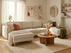 Home affaire Wohnlandschaft »Booster, whlw. mit Schlaffunktion & Bettkasten, Fuß Buche lackiert« Sofa in U-Form, Breite 305 cm, in Cord oder Struktur