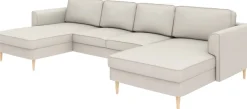 Home affaire Wohnlandschaft »Booster, whlw. mit Schlaffunktion & Bettkasten, Fuß Buche lackiert« Sofa in U-Form, Breite 305 cm, in Cord oder Struktur