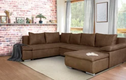 Home affaire Wohnlandschaft »Acra U-Form« mit Bettfunktion und Bettkasten, in Mattenoptik
