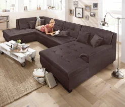 Home affaire Wohnlandschaft »BERGEN 364x106x83 cm, elegantes Design« whlw. mit Bettfunktion, U-Form
