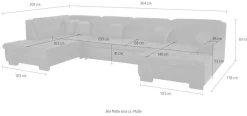 Home affaire Wohnlandschaft »BERGEN 364x106x83 cm, elegantes Design« whlw. mit Bettfunktion, U-Form