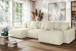 Home affaire Wohnlandschaft »LAKESIDE mit Bettfunktion und Bettkasten, Maße B/T/H: 332,5/142/84 cm« U‑Form mit vielen Kissen und Wellenunterfederung
