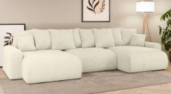 Home affaire Wohnlandschaft »LAKESIDE mit Bettfunktion und Bettkasten, Maße B/T/H: 332,5/142/84 cm« U‑Form mit vielen Kissen und Wellenunterfederung