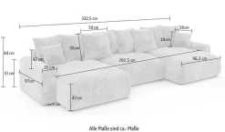 Home affaire Wohnlandschaft »LAKESIDE mit Bettfunktion und Bettkasten, Maße B/T/H: 332,5/142/84 cm« U‑Form mit vielen Kissen und Wellenunterfederung