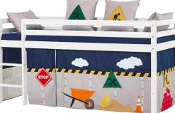Hoppekids Hochbett »«Construction»« mit Baustellen-Vorhang Matratze 2 Größen