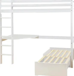 Hoppekids Hochbett »ECO Dream 90x200 mit Schreibtisch & Loungesofa / Gästebett« Kinderbett aus Massivholz, Sofa ausziehbar zum Gästebett
