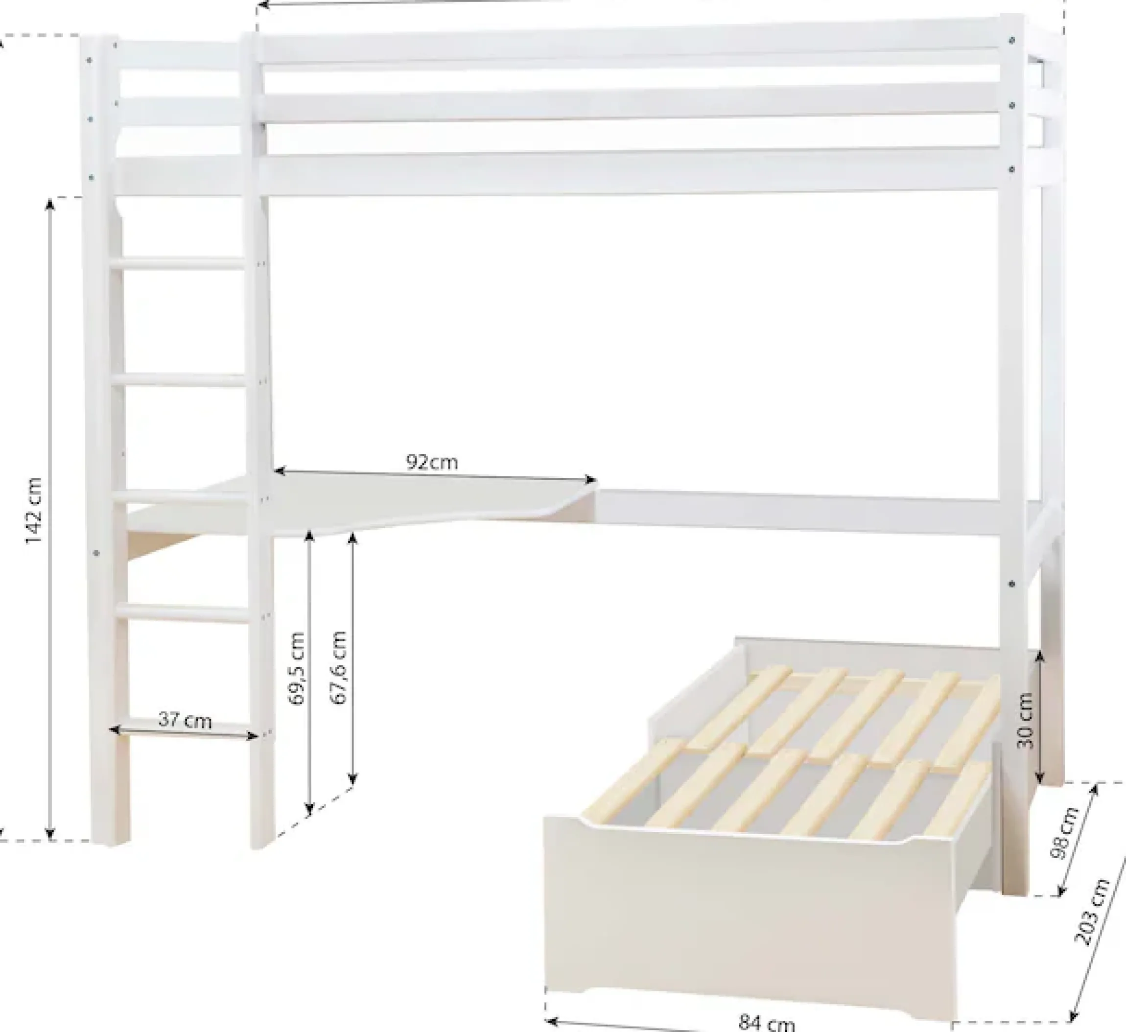 Hoppekids Hochbett »ECO Dream 90x200 mit Schreibtisch & Loungesofa / Gästebett« Kinderbett aus Massivholz, Sofa ausziehbar zum Gästebett