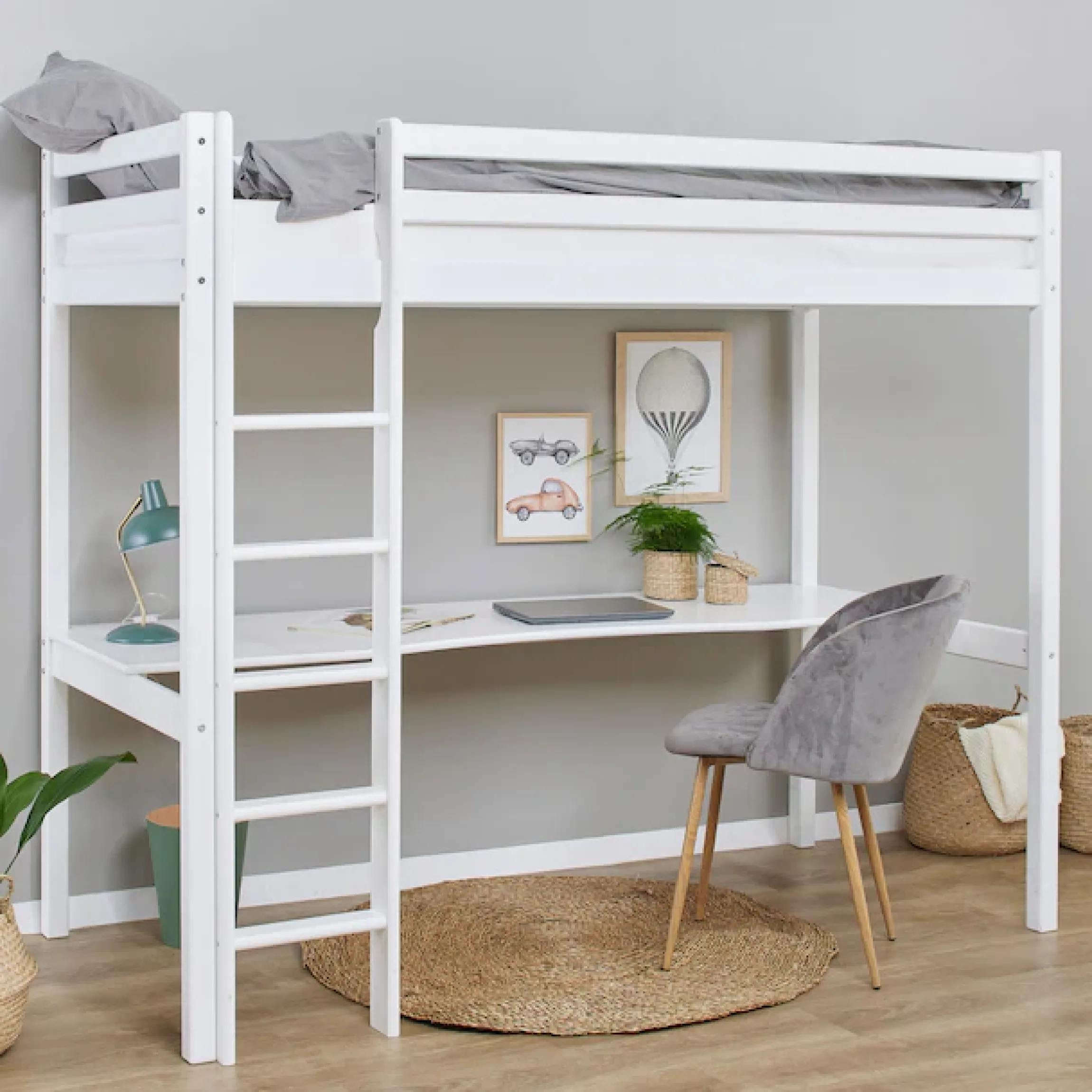 Hoppekids Hochbett »Hochbett 90x200cm mit Schreibtisch, umbaubar zu Einzelbett« FSC® zert. Massivholz, Hochbett ohne Schreibtisch nutzbar