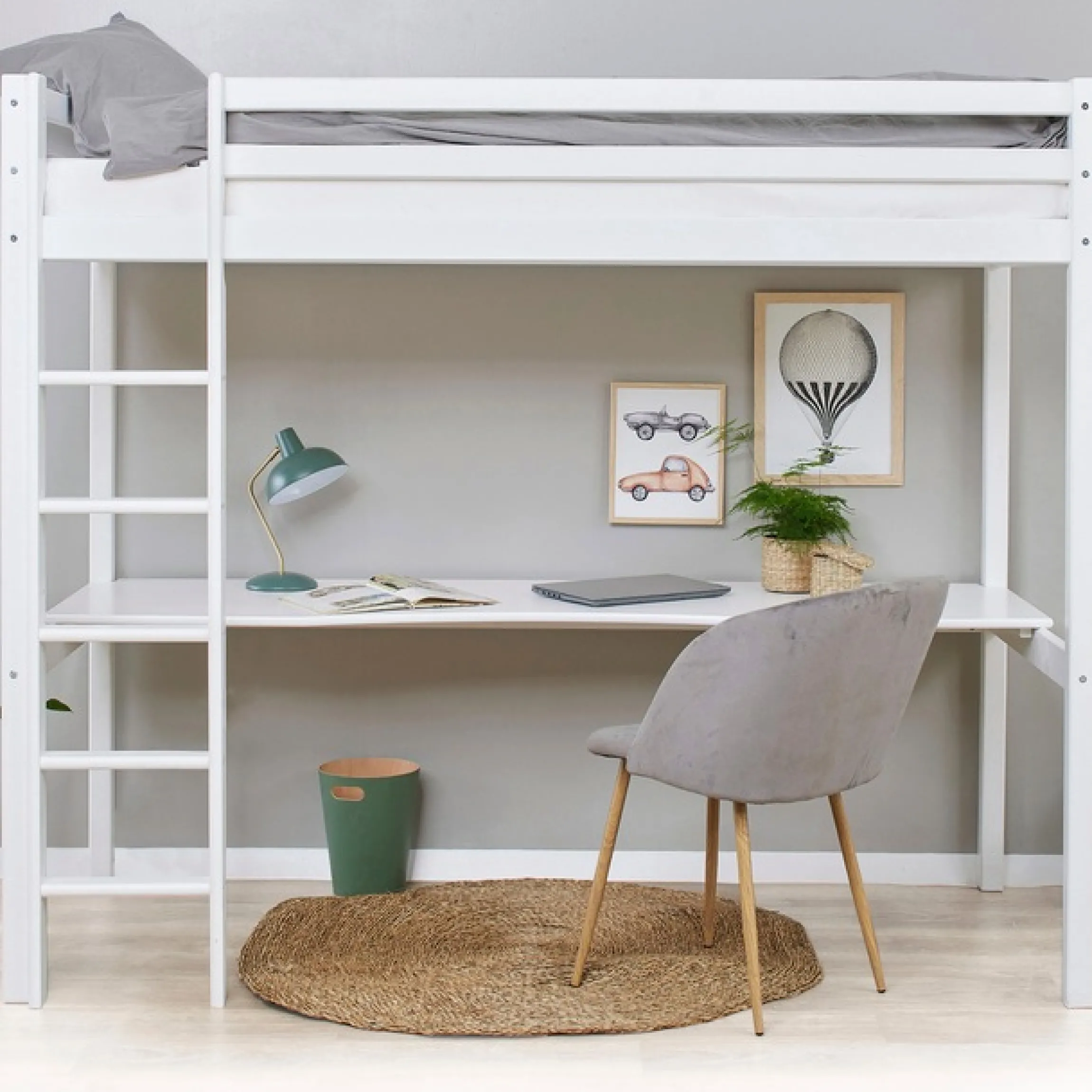 Hoppekids Hochbett »Hochbett 90x200cm mit Schreibtisch, umbaubar zu Einzelbett« FSC® zert. Massivholz, Hochbett ohne Schreibtisch nutzbar