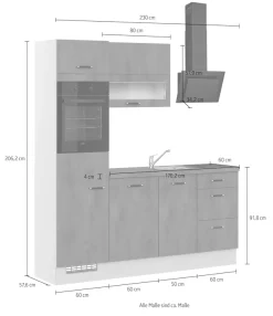 IMPULS KÜCHEN Küchenzeile »Prag, Ausrichtung wählbar, Schubkästen mit Soft-Close« Set,vormontiert, Breite 230 cm