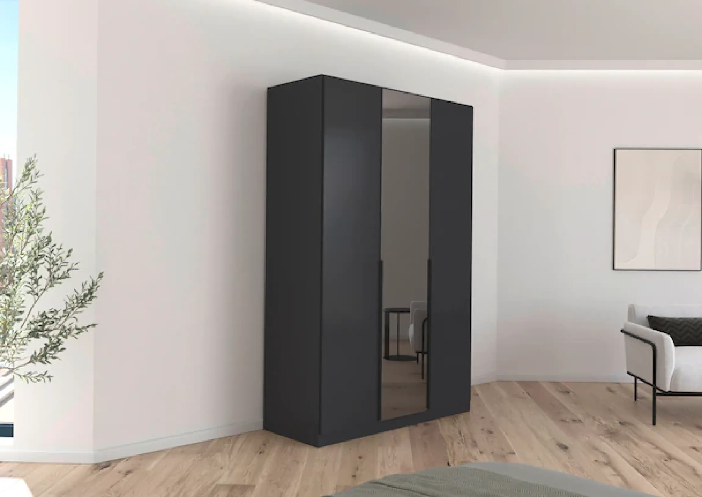 INOSIGN BY RAUCH Drehtürenschrank »Schlafzimmerschrank Kleiderschrank Schrank Garderobe FERRIS« In 3 Ausstattungen BASIC/CLASSIC/PREMIUM, Breiten 136/181/226/271 cm,Mitteltüren mit hochwertigem Grauspiegel MADE IN GERMANY