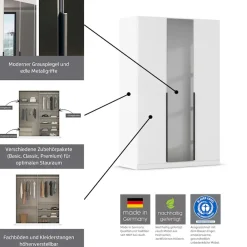 INOSIGN BY RAUCH Drehtürenschrank »Schlafzimmerschrank Kleiderschrank Schrank Garderobe FERRIS« In 3 Ausstattungen BASIC/CLASSIC/PREMIUM, Breiten 136/181/226/271 cm,Mitteltüren mit hochwertigem Grauspiegel MADE IN GERMANY