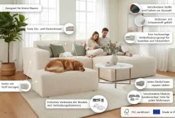 INOSIGN Ecksofa »Koa,228cm, L-Form, Modulsofa, Webstoff, Cord, Struktur, Chenille« Designsofa, Set, Hocker inklusive, weicher Lounge-Sitzkomfort