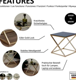 Jahnke Beistelltisch »XTRA BY SIDE« 1 Stk. tlg. Nachttisch/Beistelltisch in Gold-Look, aus Sicherheitsglas gefertigt