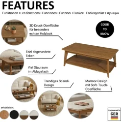 Jahnke Couchtisch »SIXTY COFFEE« Couchtisch, 2 Ebenen, Skandi, Eiche-Optik & Marmor-Look, Breite:110 cm