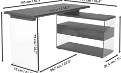 Jahnke Eckschreibtisch »LUX C 15 E« Eckschreibtisch,Glas,wechselseitig montierbar,2 Schubladen,B:145 cm