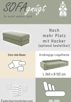 Jockenhöfer Gruppe Big-Sofa »Milano XXL, B: 290 cm« mit Zierkissen, Relaxfläche 120x240 cm, Federkern