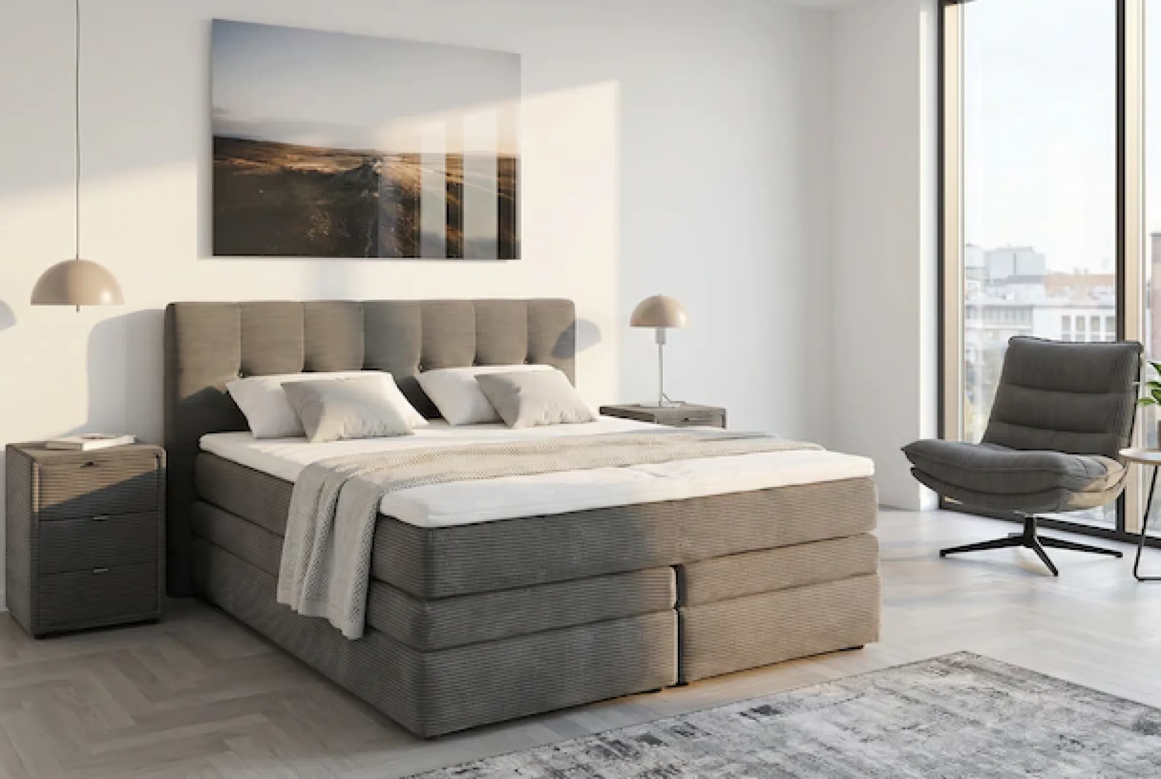Jockenhöfer Gruppe Boxspringbett »AMY mit Bettkasten, inkl. Taschenfederkernmatratze Härtegrad H3 bis H4« mit 6 cm Kaltschaum-Topper, Cord-Bezug, 180x200 und 200x200 cm