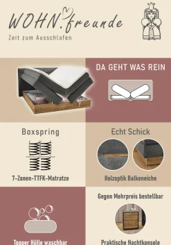 Jockenhöfer Gruppe Boxspringbett »Nika erhältlich in der Größe 180x200cm« mit Bettkasten, 7-Zonen-Matratze, Topper, mehrere Härtegrade wählbar