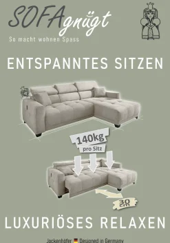 Jockenhöfer Gruppe Ecksofa »Cremona L-Form, B: 263 cm, mit 30 cm elektr. Sitztiefenverstellung« 140kg Belastbarkeit je Sitz, Kopfteilverstellung & USB-Anschluss
