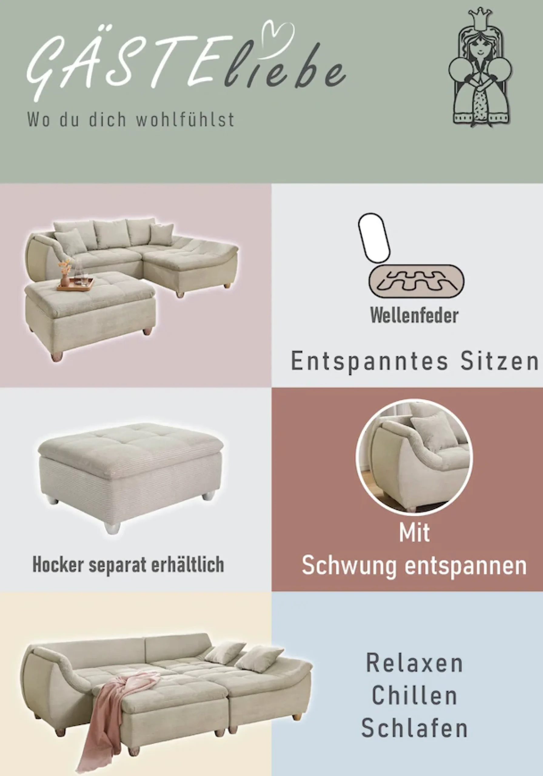 Jockenhöfer Gruppe Ecksofa »Genua L-Form, B: 250 cm« mit 2 Zierkissen