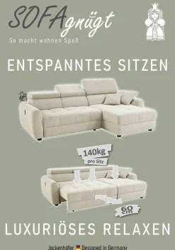 Jockenhöfer Gruppe Ecksofa »Move, L-Form, B: 270cm, mit 60 cm elektrischer Sitztiefenverstellung« 140kg Belastbarkeit je Sitz, Kopfteilverstellung & USB-Anschluss