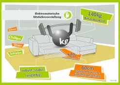 Jockenhöfer Gruppe Ecksofa »Racer, L-Form, B: 290cm, mit 60 cm elektrischer Sitztiefenverstellung« 140kg Belastbarkeit je Sitz, verstellbaren Kopfstützen, USB-Ports